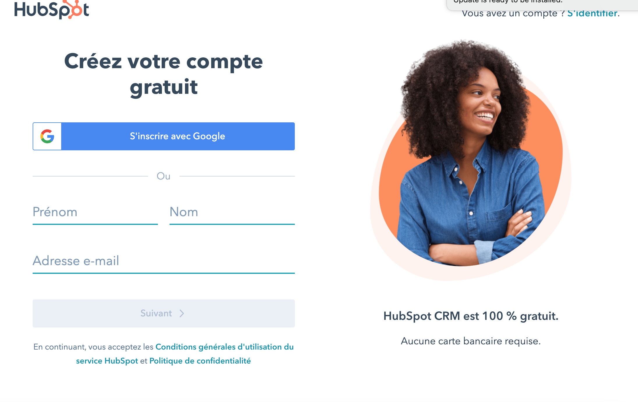 page d'aterressage Hubspot CRM