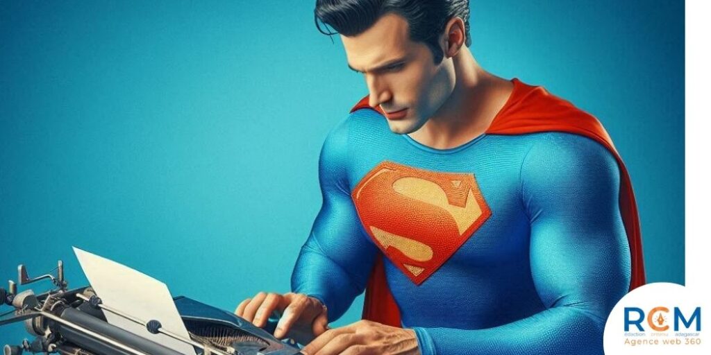 superman écrit sur une machine à écrire
